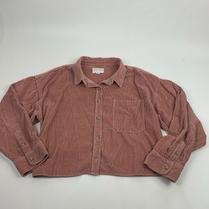 American Eagle Outfitters AEO Rose Mauve Crop Corduroy Button down Shirt Sz M